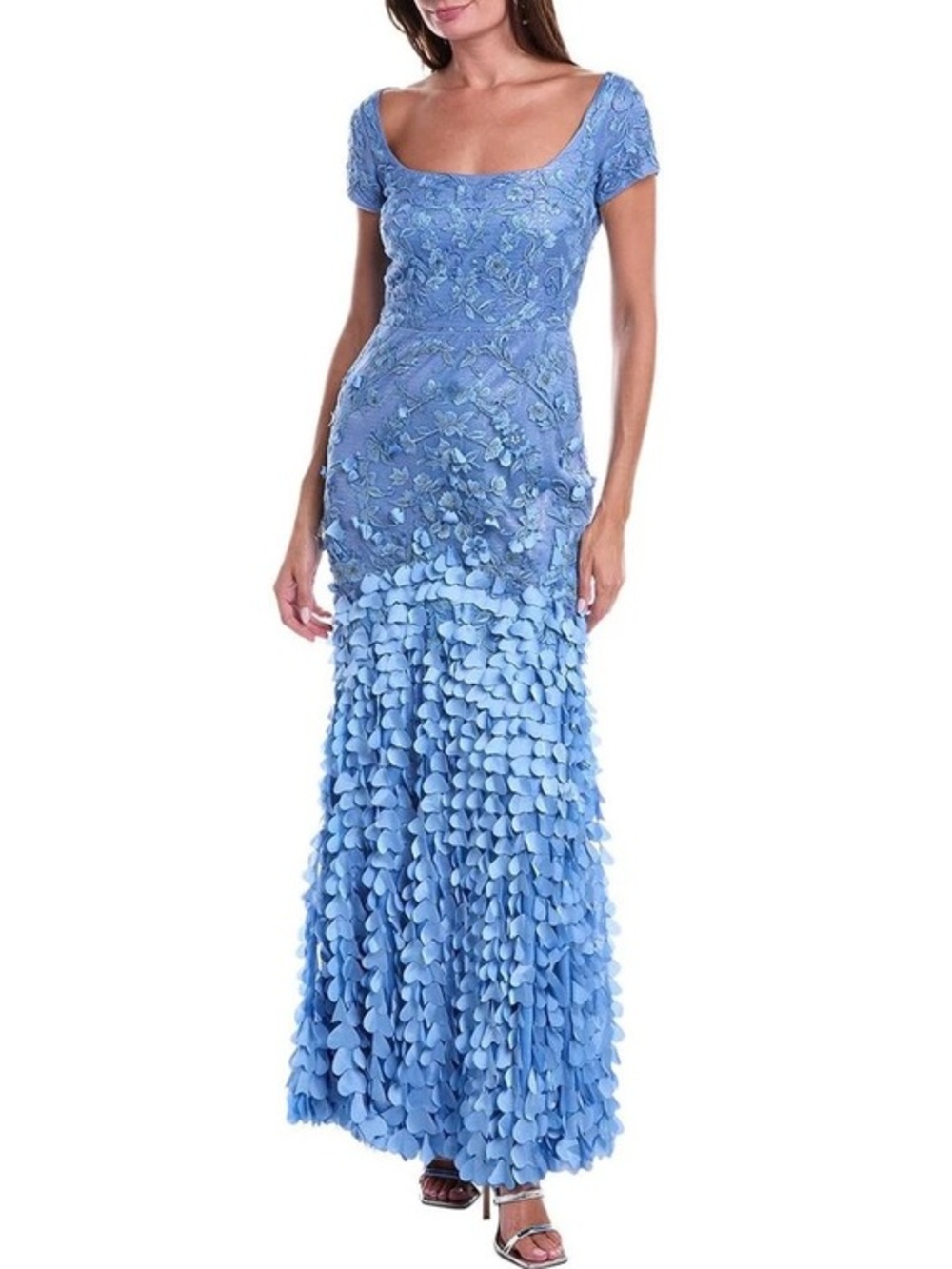 THEIA Dawn Scoop Neck Floral Appliqué Beaded Gown Size 10